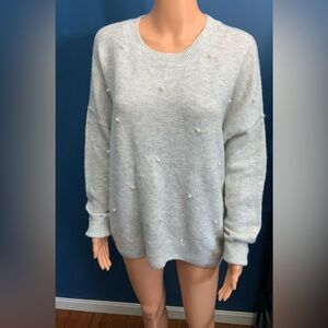 CeCe Light Gray Sweater with Pearl Details